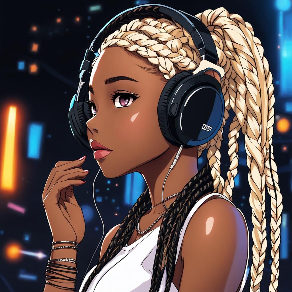 Emo Girl with Box Braids in Anime Style