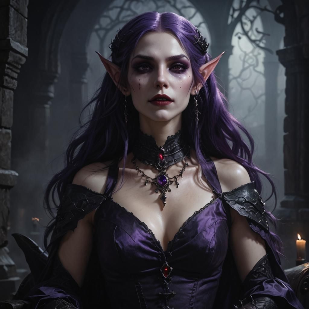 Gothic Vampire Half-Elf Portrait in Dark Fantasy Style