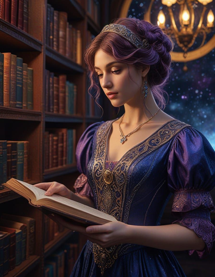 Celestial Librarian in Art Nouveau Style