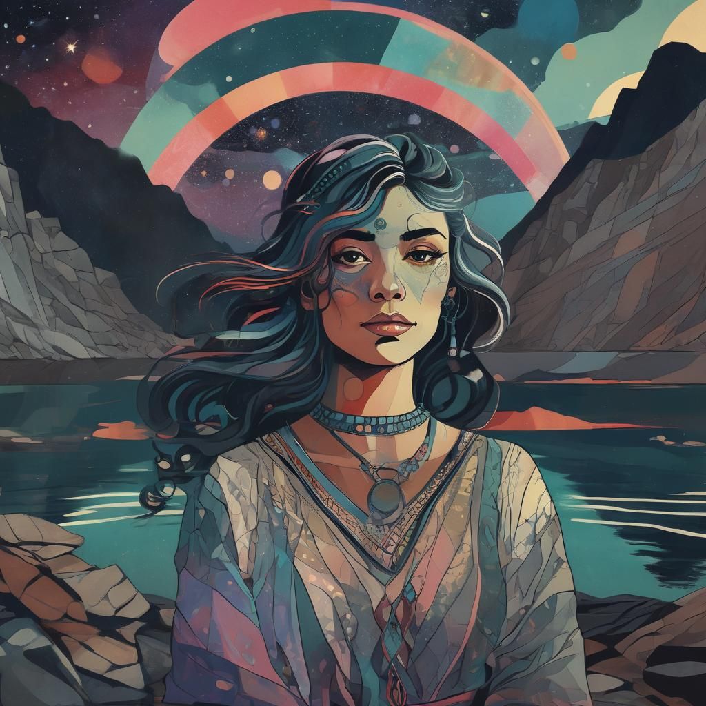 Galactic Gypsy Girl Portrait in Expressionist Style