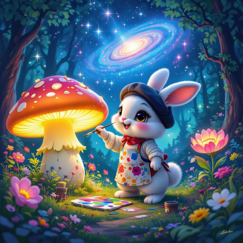 Bunny's Bioluminescent Mural: A Whimsical Forest Scene