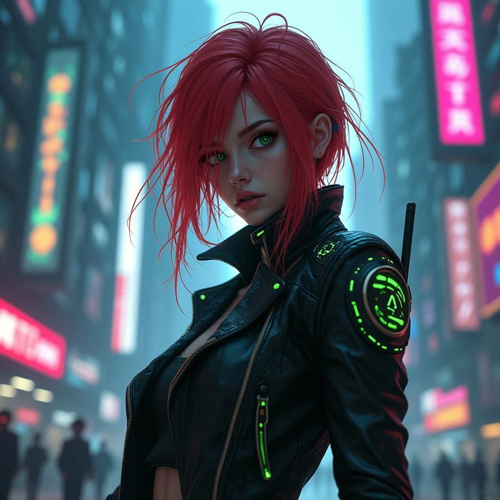 Cyberpunk Heroine Stands Tall Amidst Dystopian Cityscape