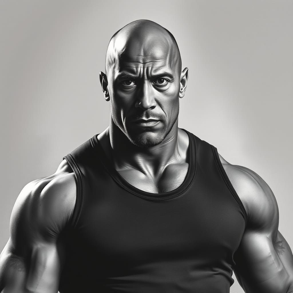 The Rock's Charismatic Portrait in Hyperdetailed Charcoal