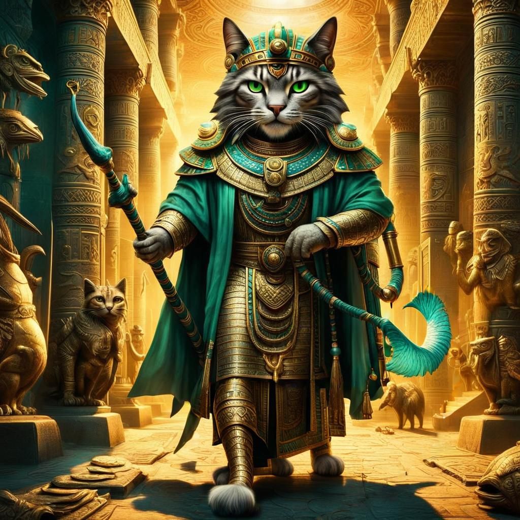 Pharaoh Cat with Fish Bearers: Digital Matte Painting