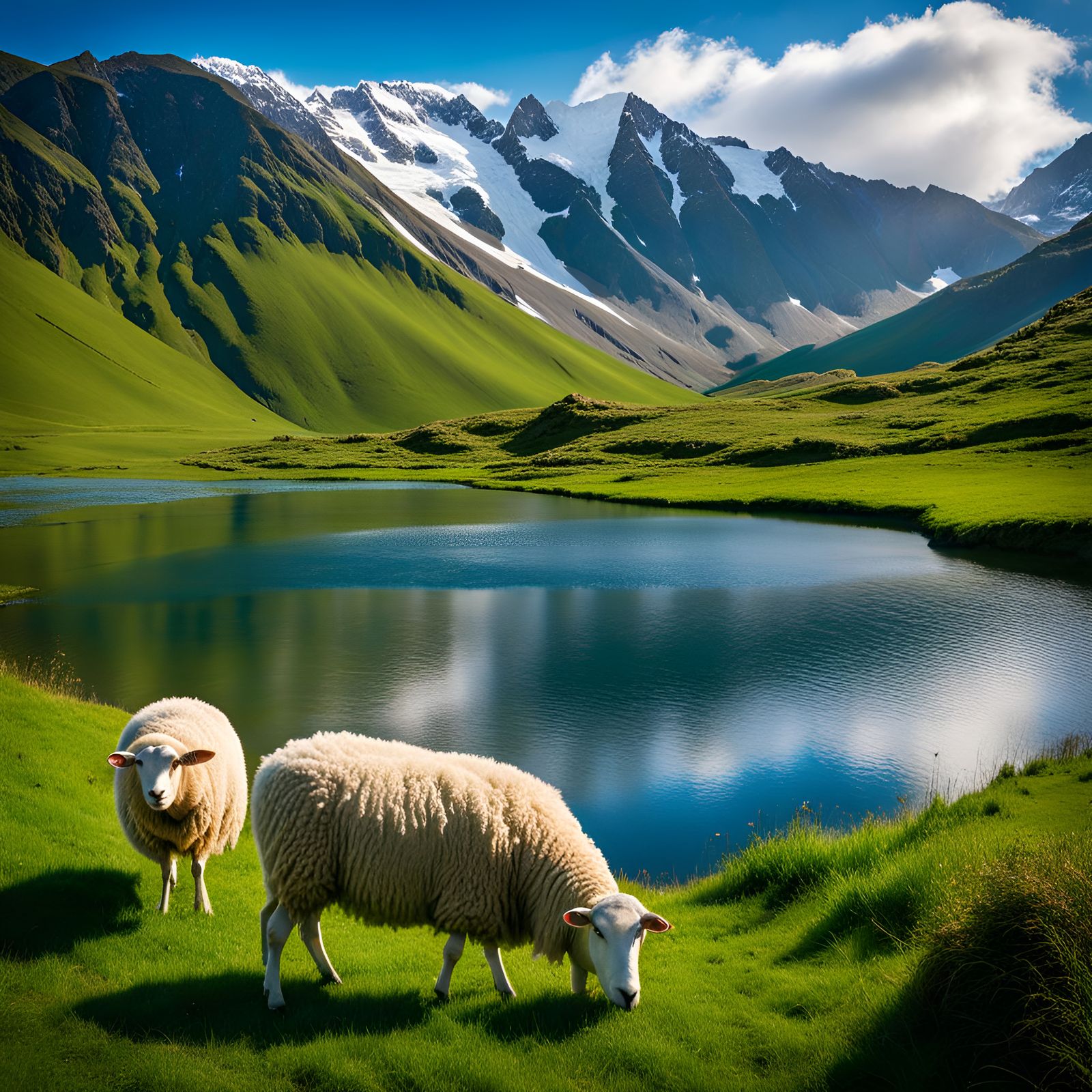 Serene Lake Waterfall Scene in Detailed Matte Painting