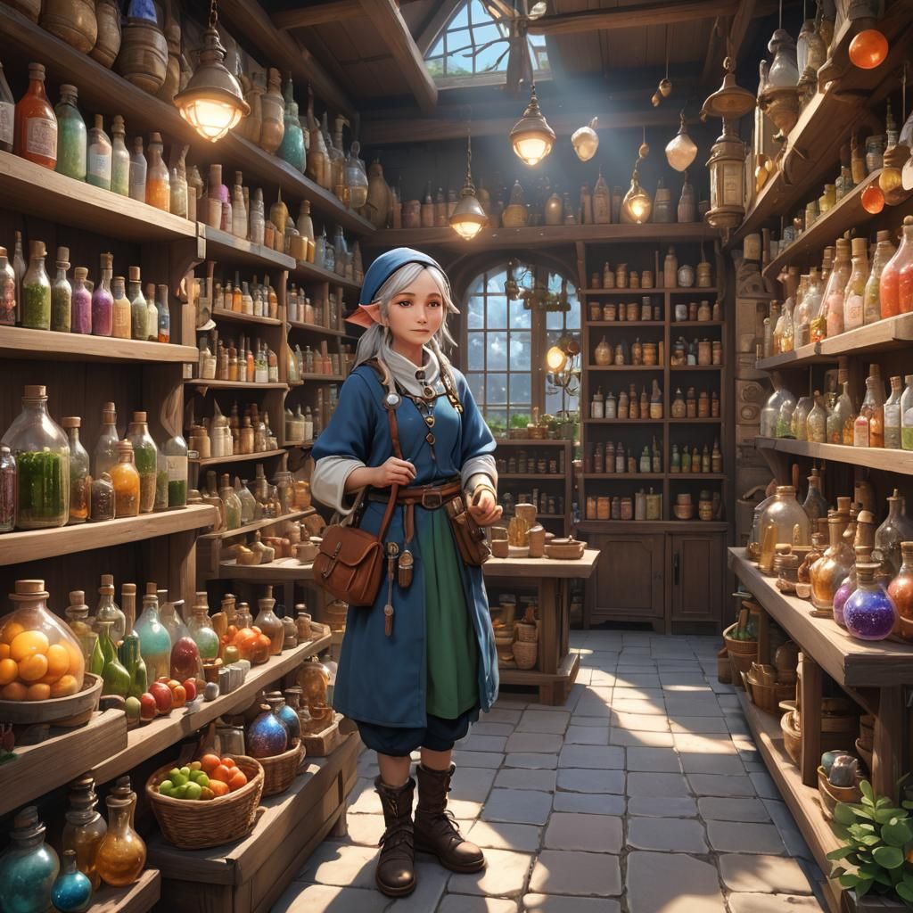 Gnome Shopkeeper in Enchanted Store, 3D Anime Art