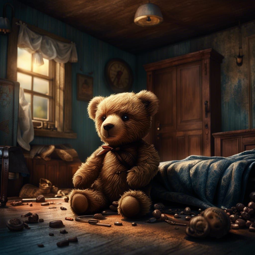 Lonely Teddy Bear in Boy's Room: Photorealistic Render