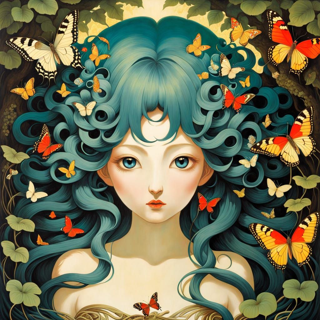 Seductive Medusa Enchants Butterflies in a Cave of Ancient B...