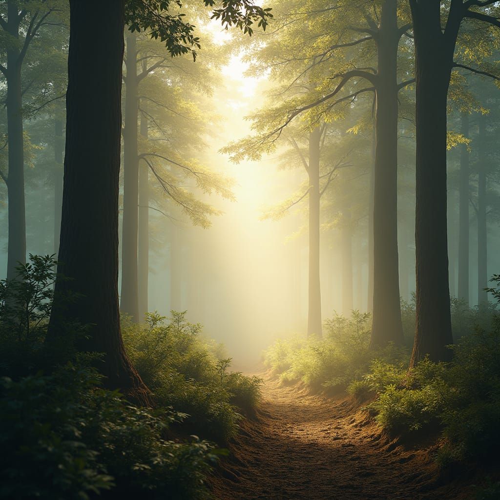 Sunlit Forest Scene in Early 2000s Digital Style