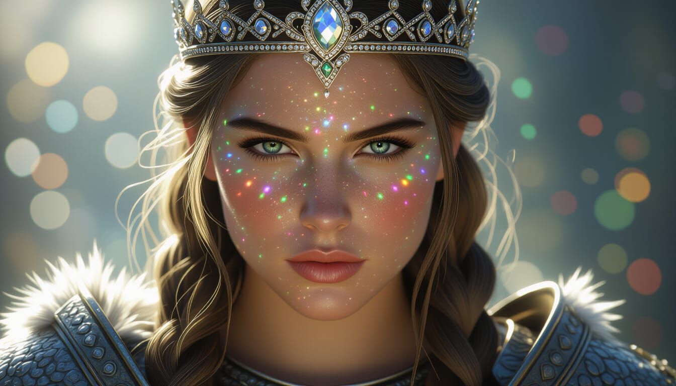 Norwegian Shield Maiden with Diamond Tiara and Colorful Ligh...