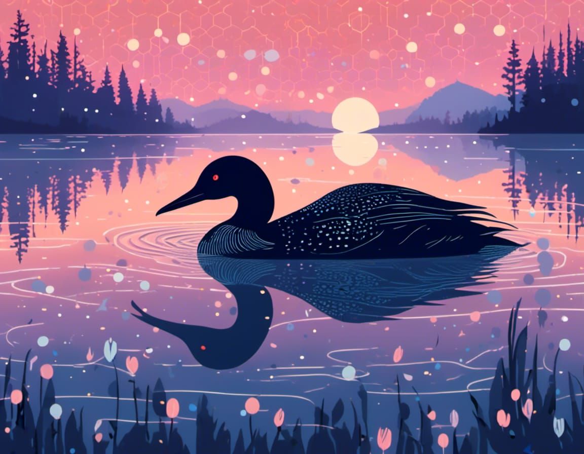 Loon on Misty Lake: Digital Vector Illustration