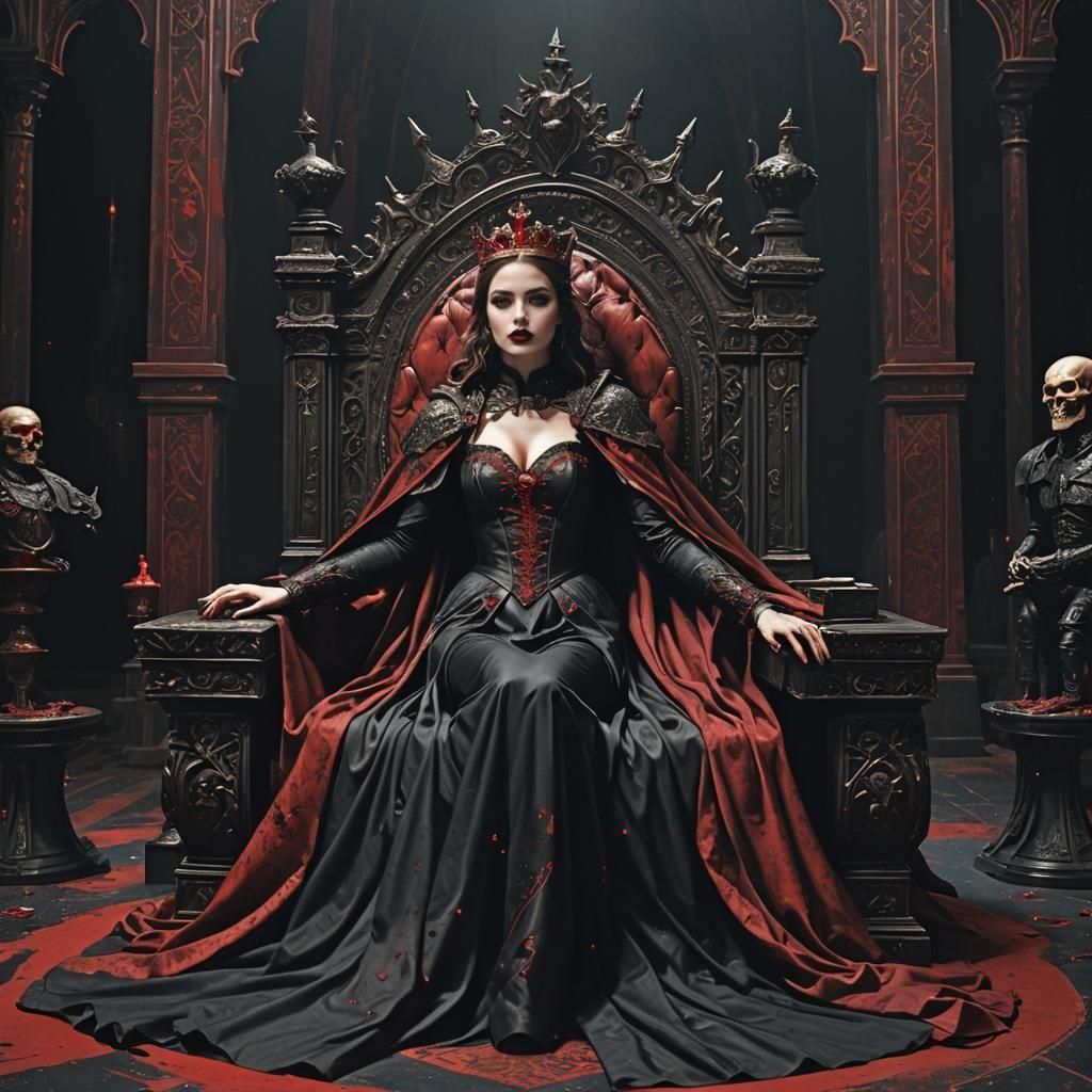 Vampire Queen on Throne: Detailed Matte Painting