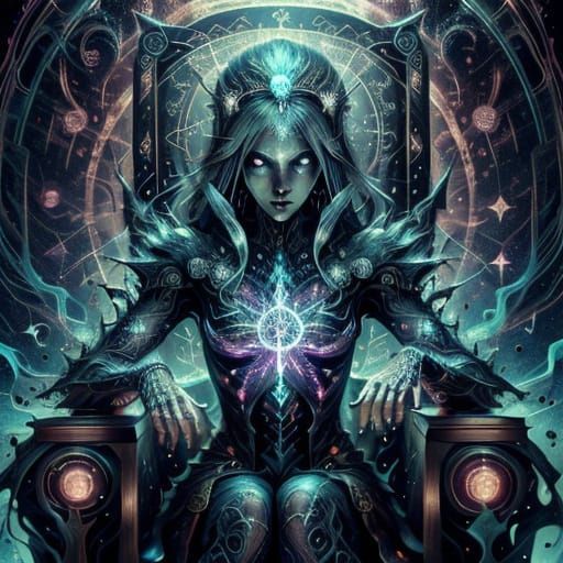 Futuristic Empress on Starlight Throne in Cosmic Style