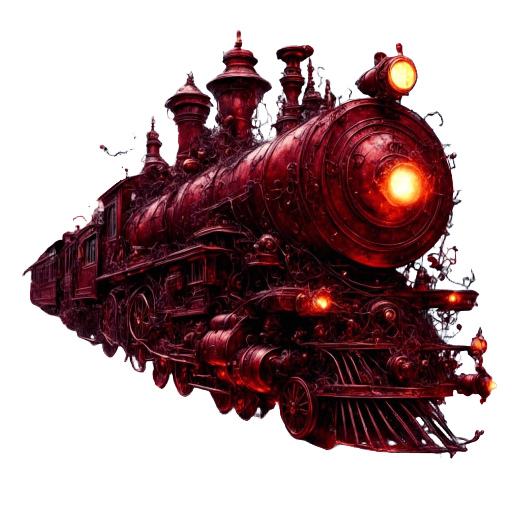 Steampunk Train Flies Through Galaxy, Surreal Illustration