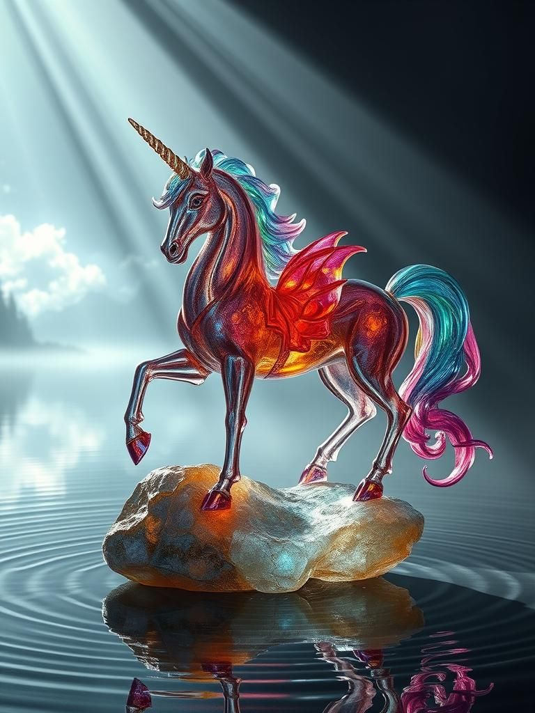 Glass Gothic Unicorn Sculpture on Magic Stone