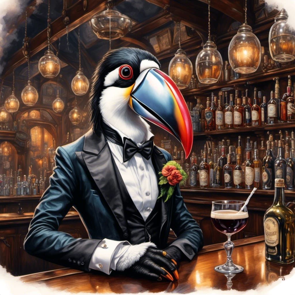 Anthro Toucan Bartender in Victorian Pub
