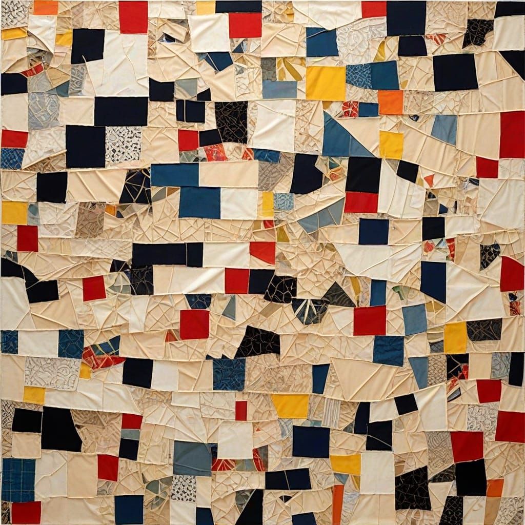 Textile Fragment Collage in Mixed Media Art