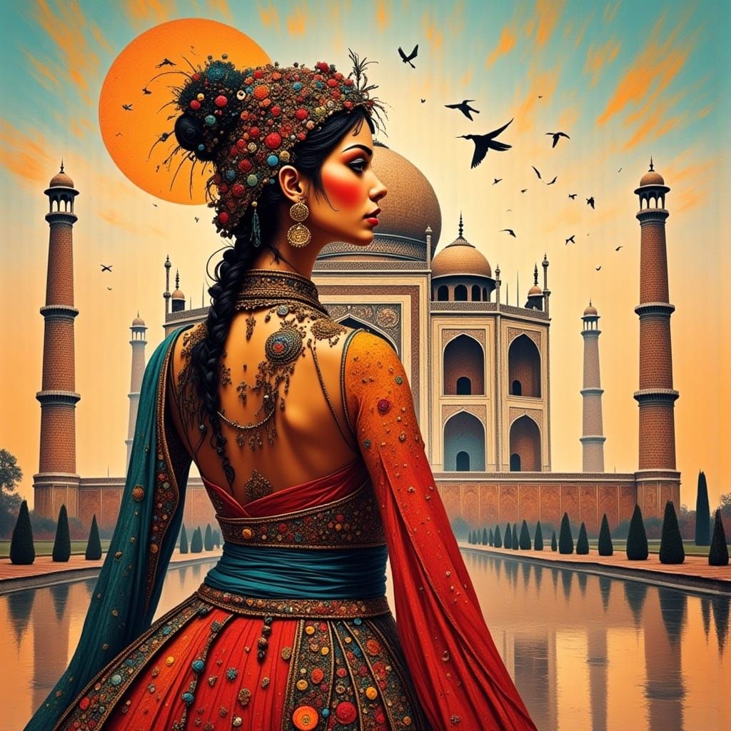 Woman at Taj Mahal in Pop Art Style