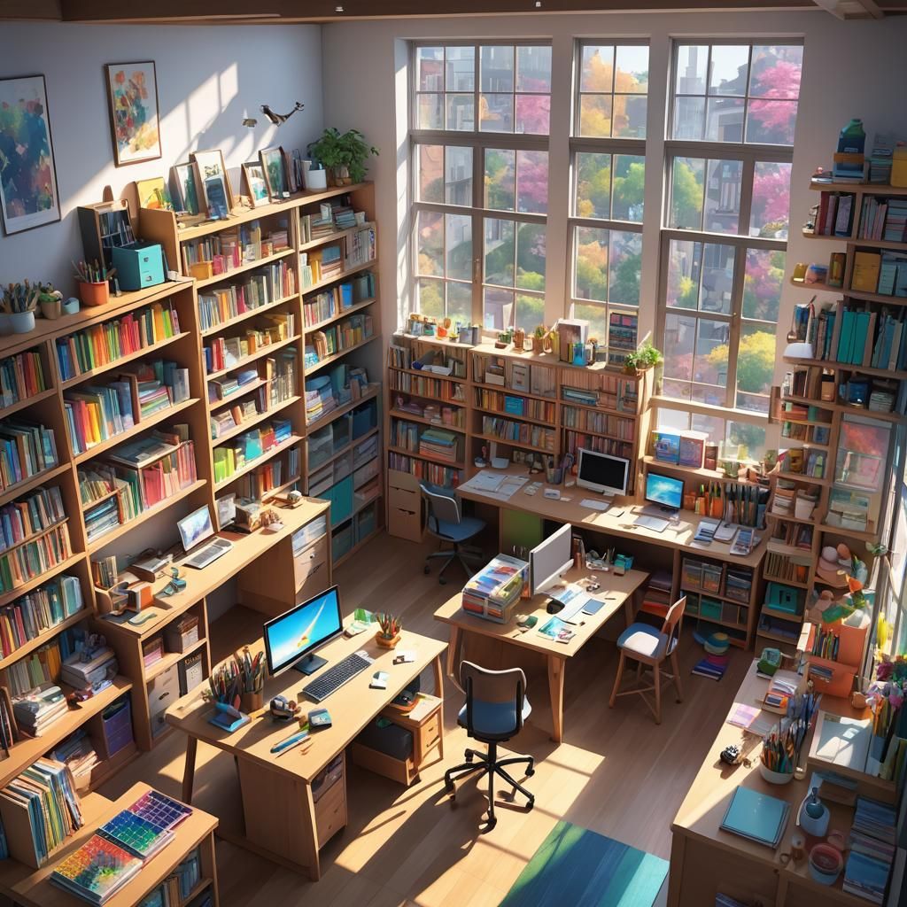 Isometric Rainbow Craft Room in Anime Style