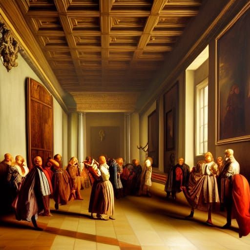 Renaissance Hall with Heraldic Crescents Painting