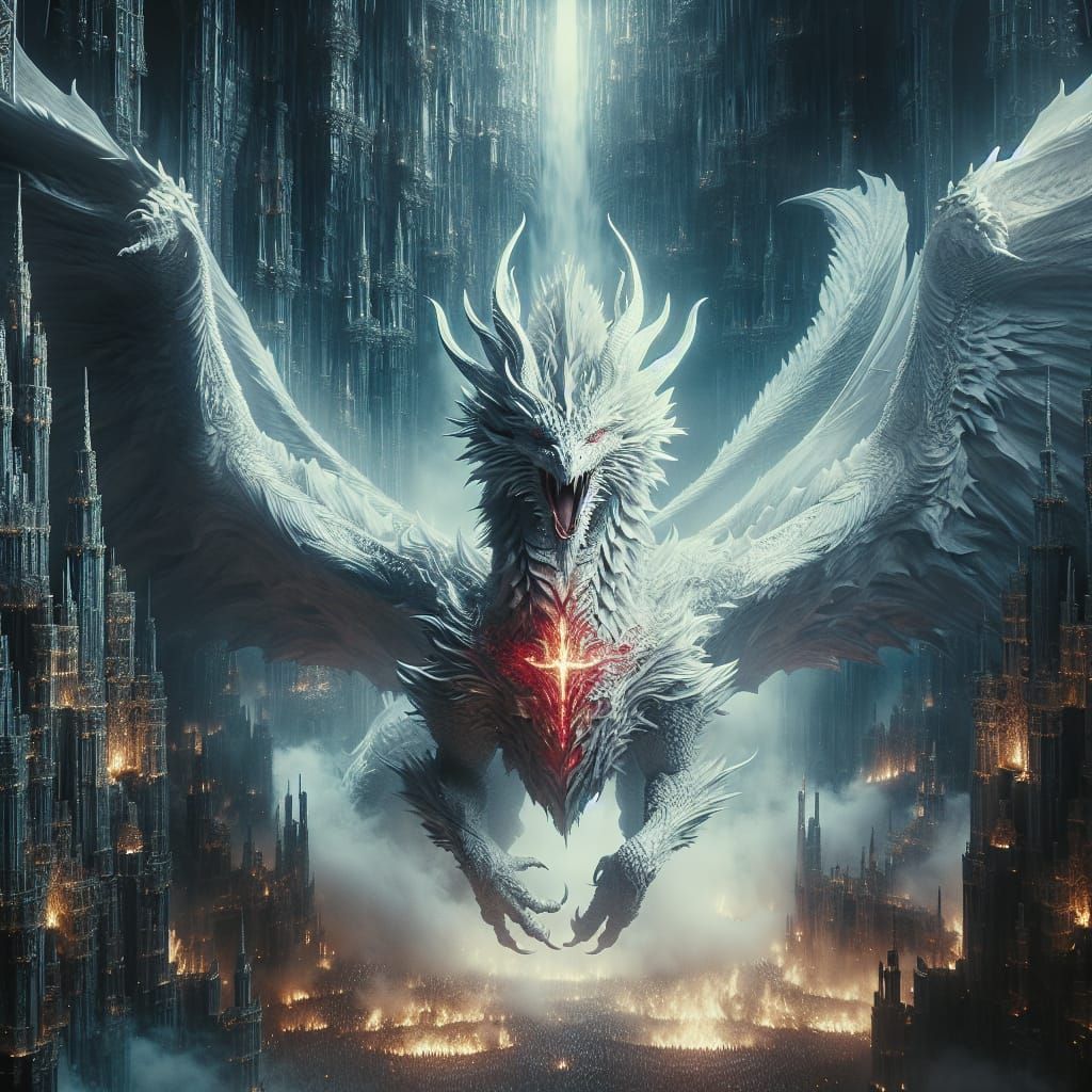 White Dragon with Red Cross: Digital Matte Painting
