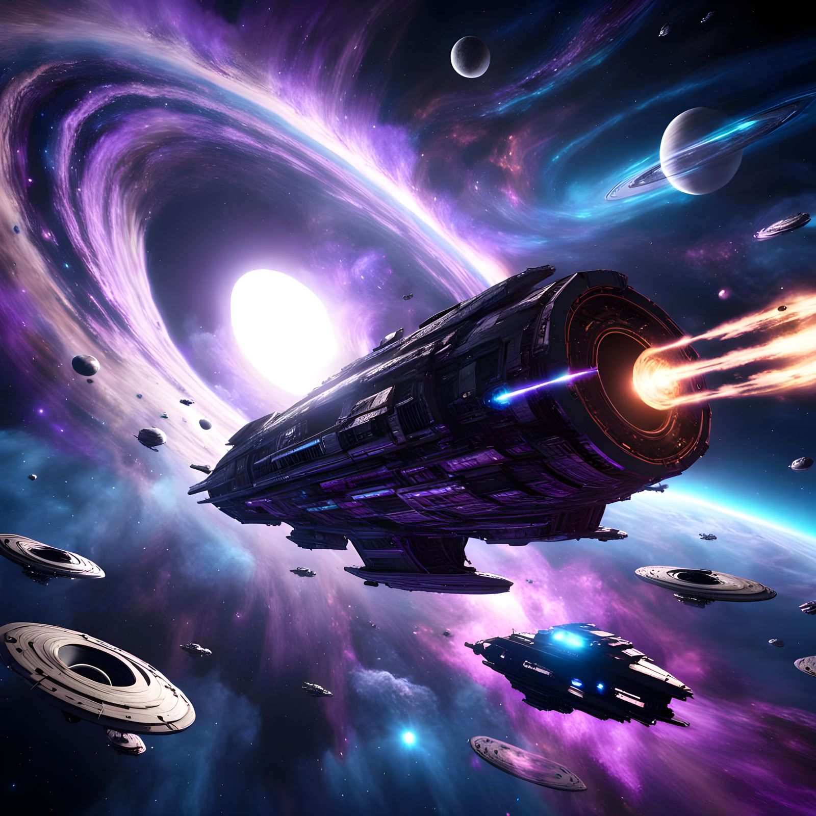 Futuristic Spaceship Exploring Galaxy in 3D Cinematic Style