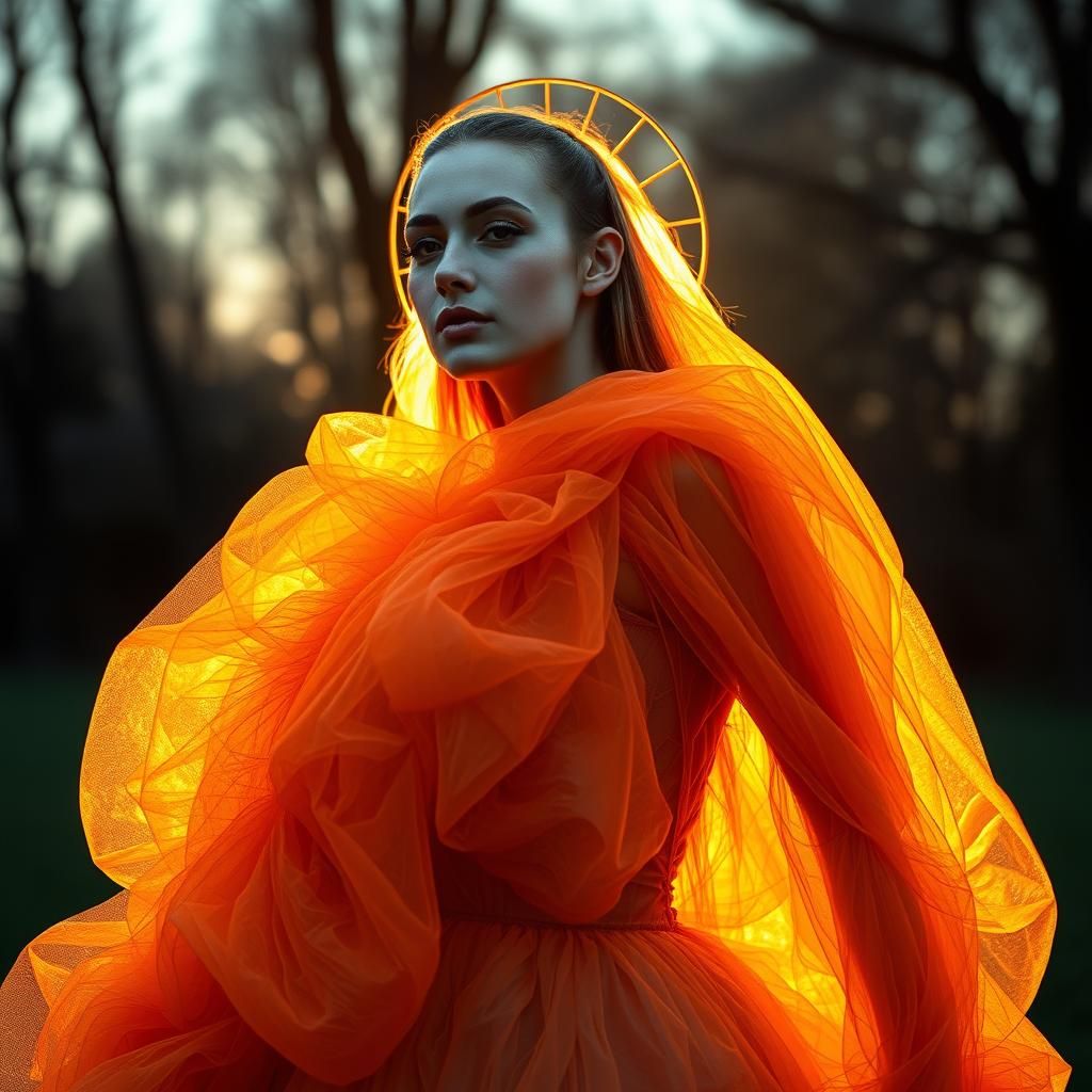 Sunset Hues: Plus Size Model in Tulle Gown