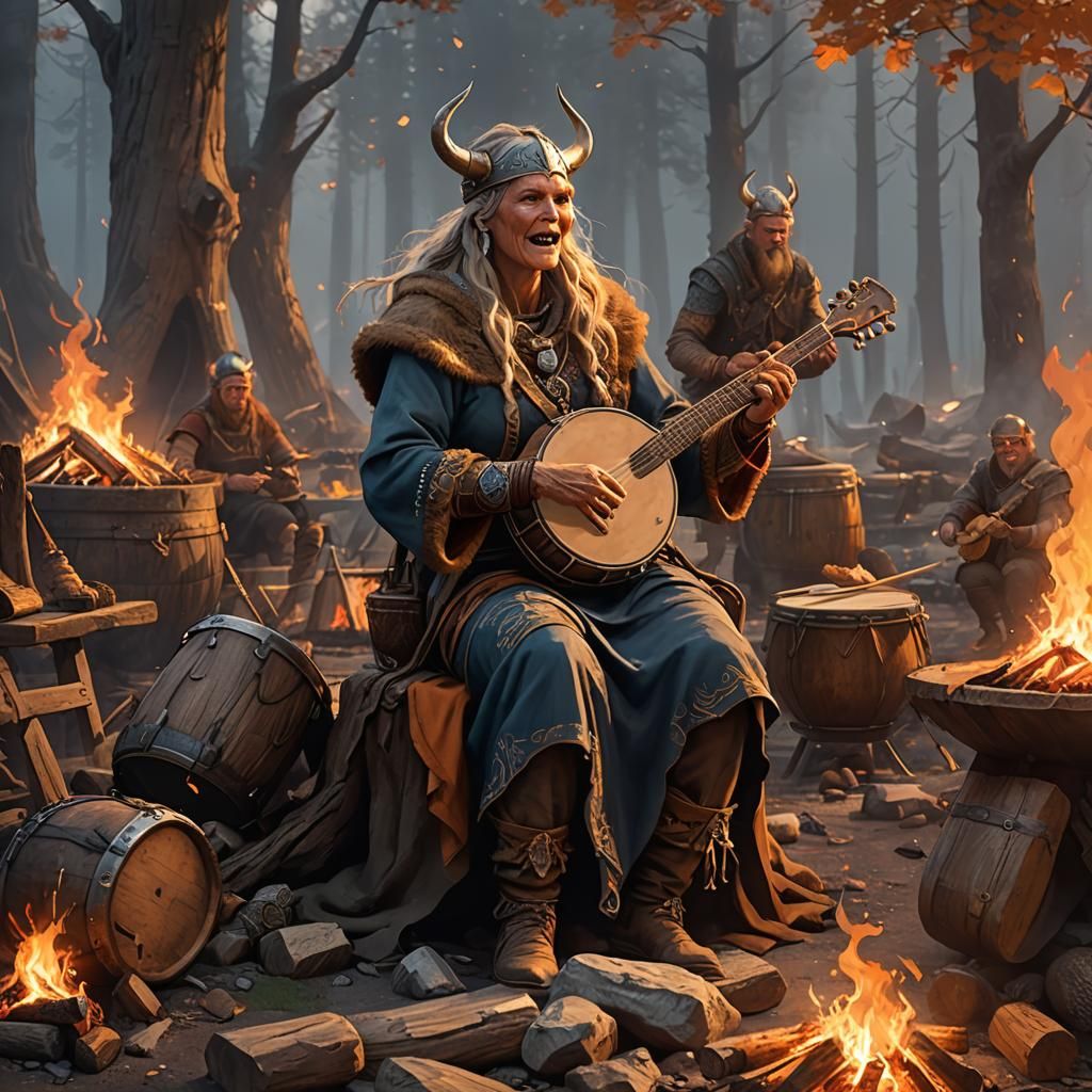 Viking Bard Singing by Campfire, Splash Art