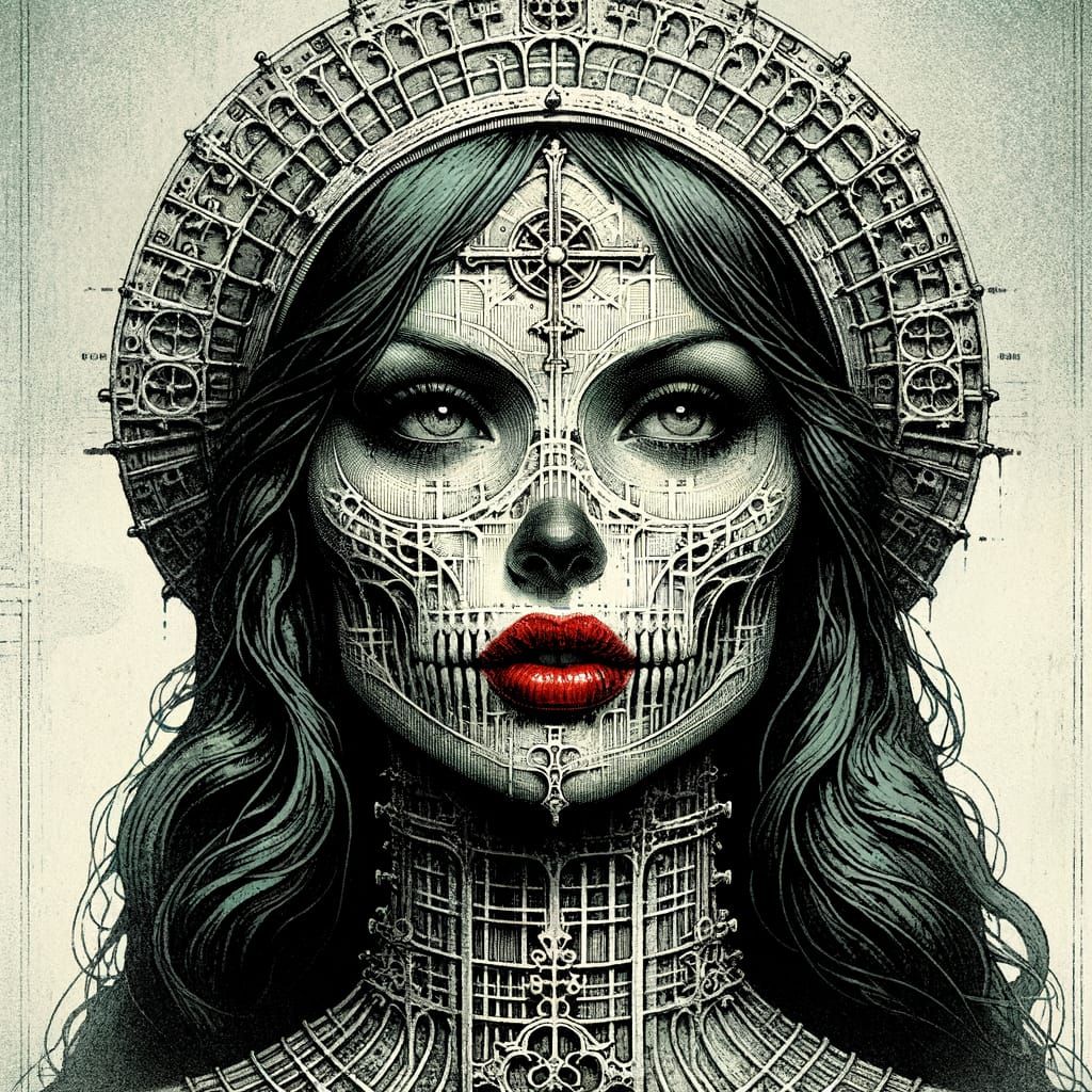 Dystopian Pinup Portrait with Gothic Horror Elements