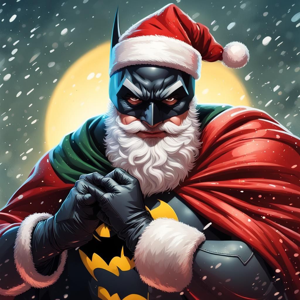 Batman as Santa Claus Crime Fighter in Splash Art