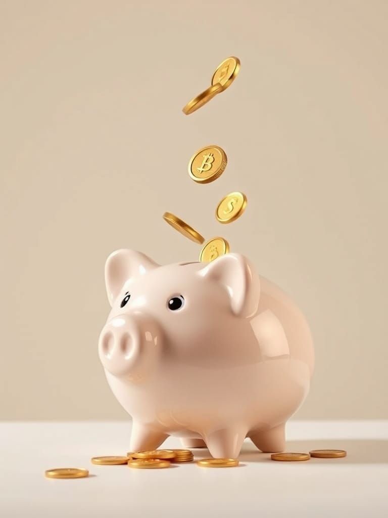 Piggy Bank with Floating Coins in Whimsical Style