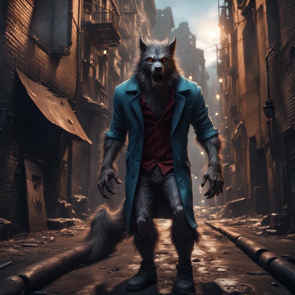 Werewolf in City Alley: Detailed Matte Painting