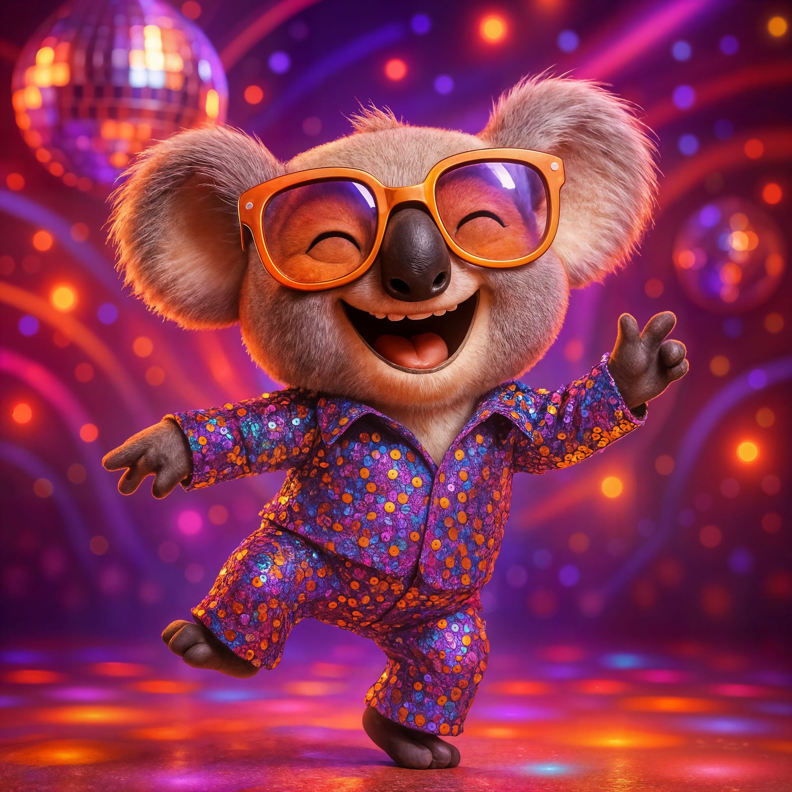 Joyful Koala Dances in Animated Disco Party