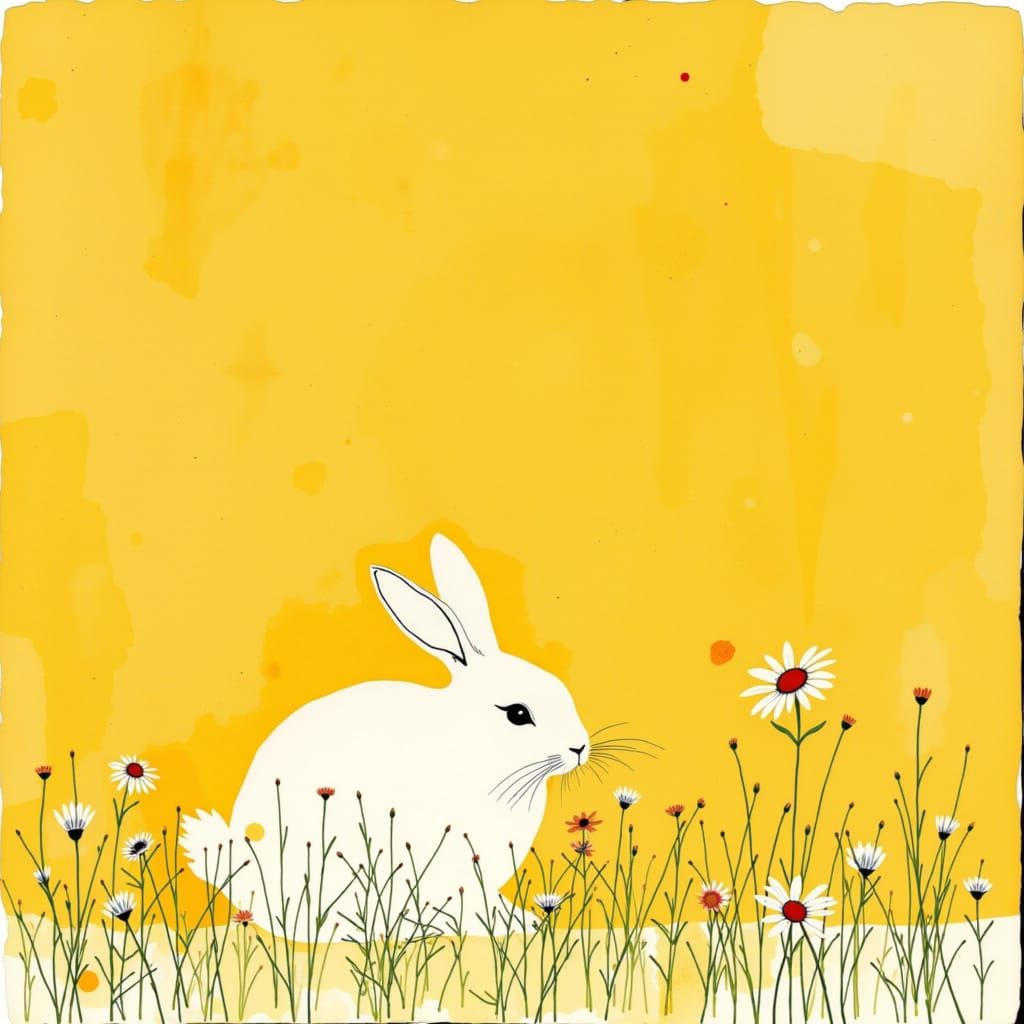 Golden Quiet Rabbit and Daisy in White Yellow Universe