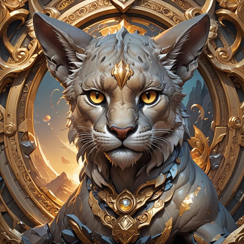 Chibi Gargoyle Mountain Lion in Morning Sun