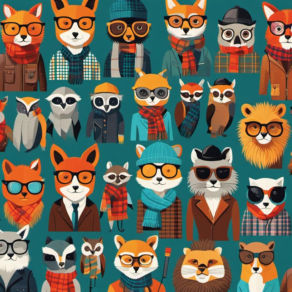 Hipster Animals Poster Grid in 8K Resolution