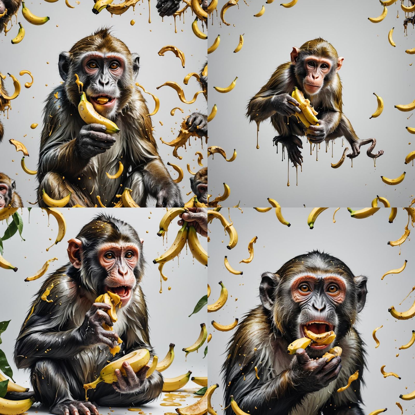 Monkey Eating Banana: Hyperrealistic Splash Art Portrait