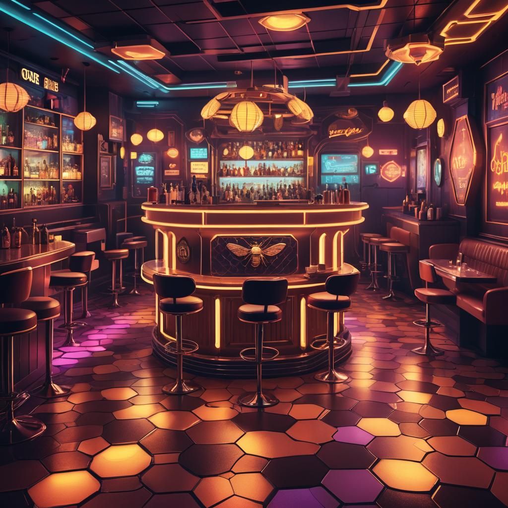 Honey Bee Retro-Futuristic Bar in 50s Style