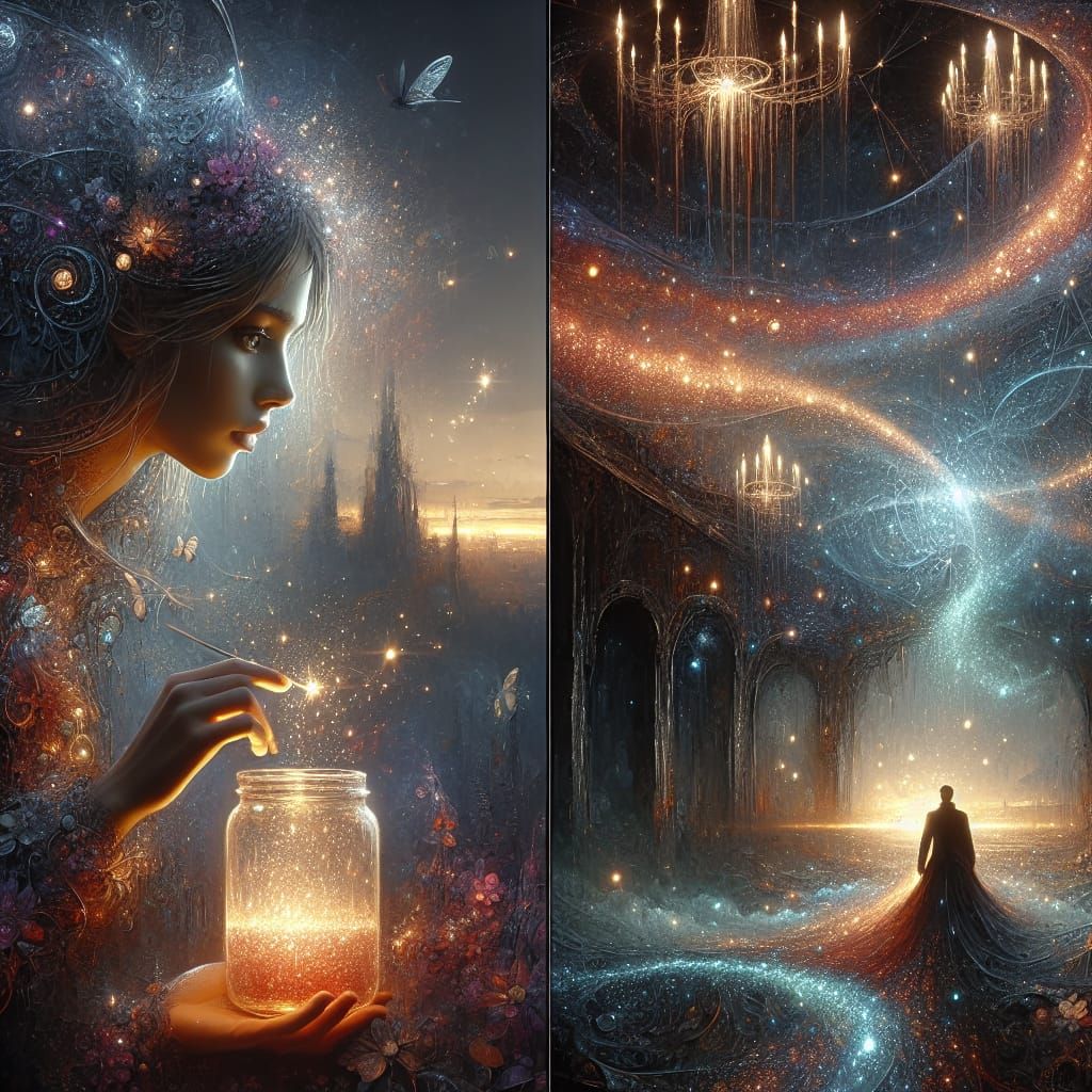 Woman's Firefly Eyes Light a Dreamy Landscape