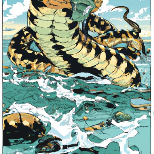 Giant Sea Serpent in Comic Book Style