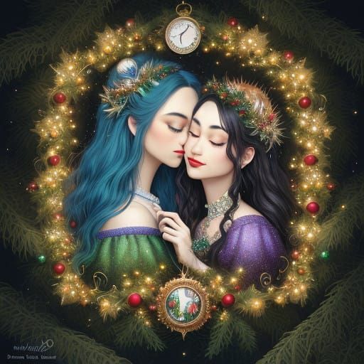 Magical Whimsy: Sparkling Hedgehogs Kiss under Mistletoe