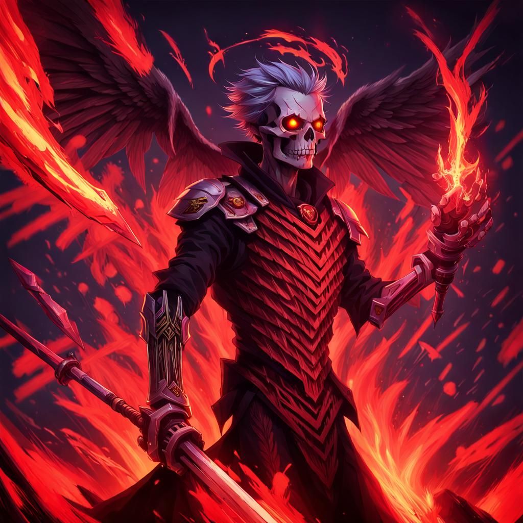 Skeleton Warrior with Rune Armor and Fiery Wings