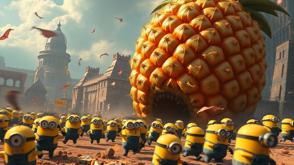 Minions Flee from a Towering, Menacing Pineapple in a Fantas...