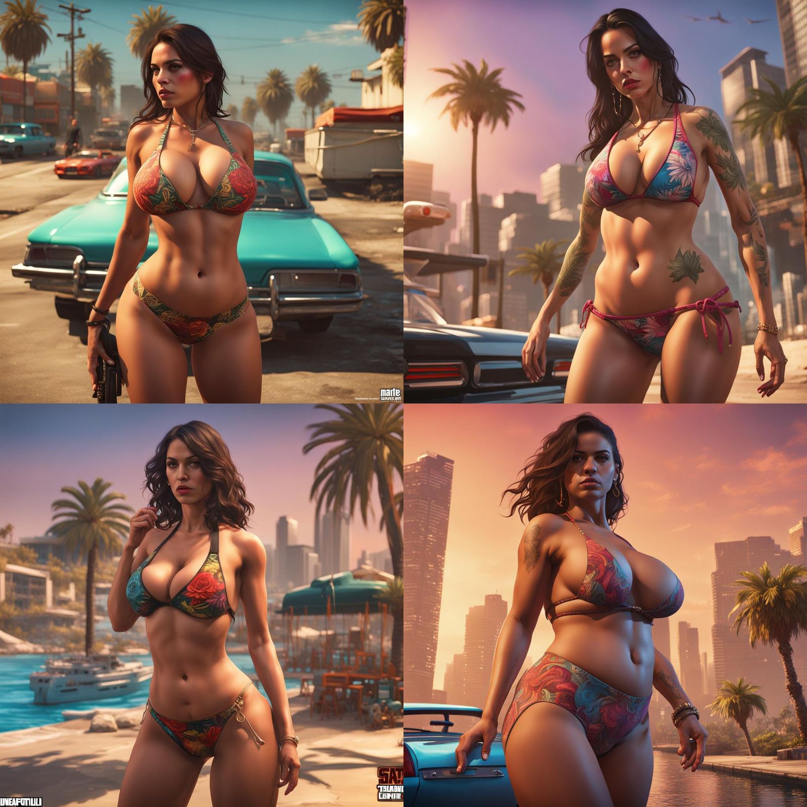 GTA Style Bikini Model in Detailed Matte Painting