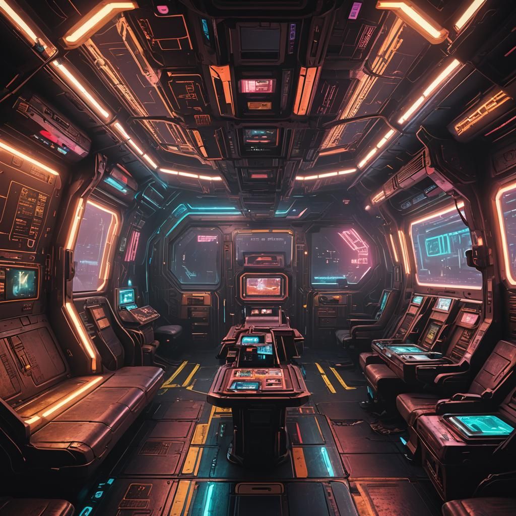 Alien Starship Interior in Cyberpunk 2099 Style