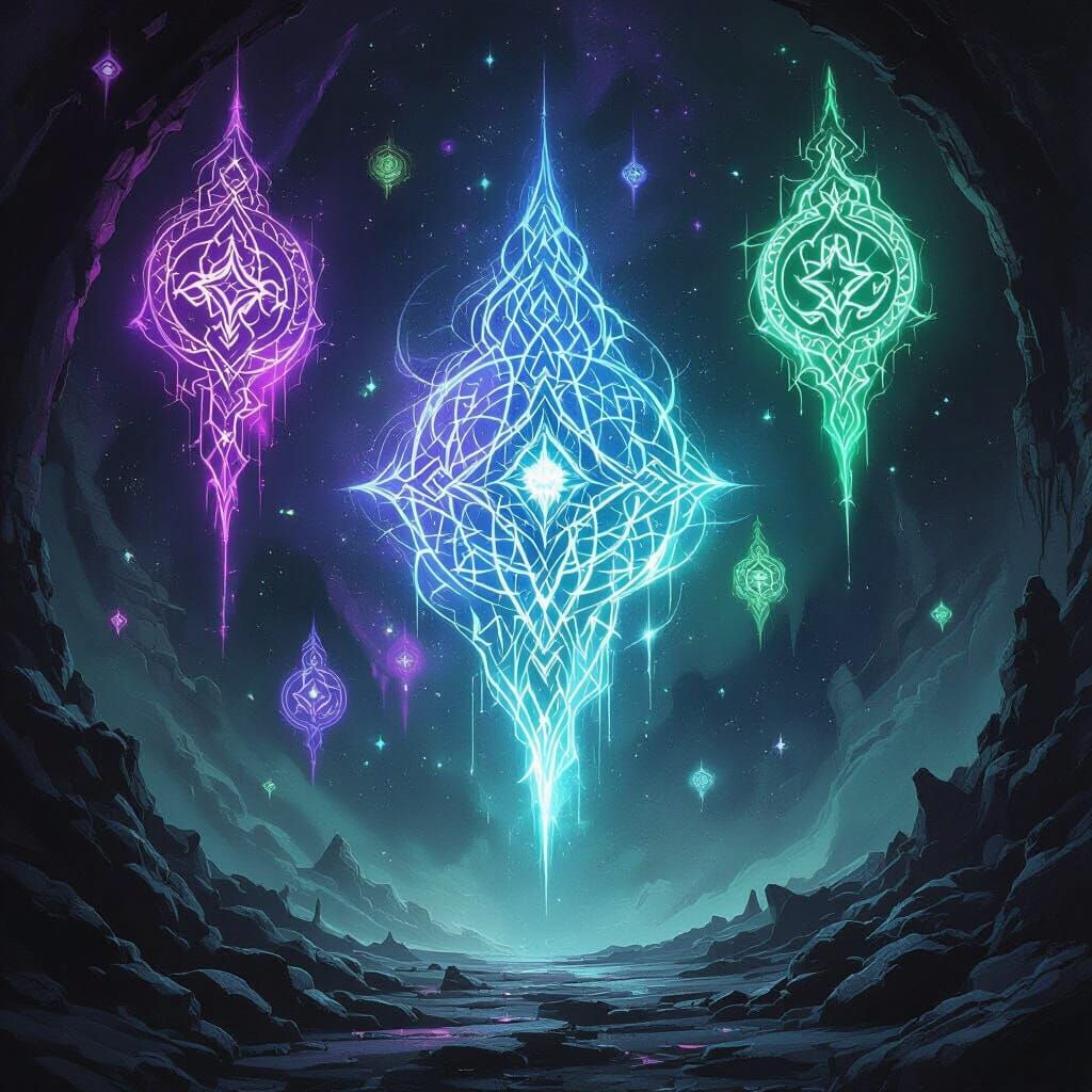 Glowing Arcane Symbols in Dark Mystical Void