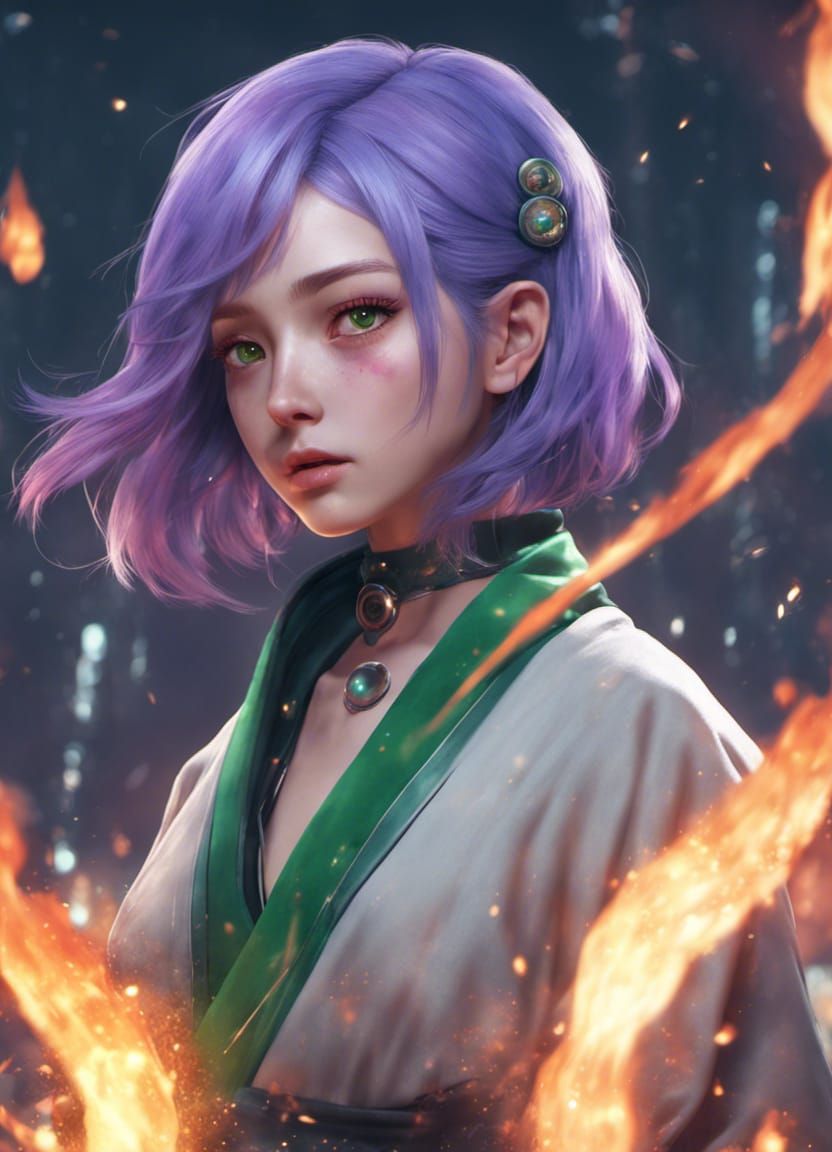 A girl with purple hair