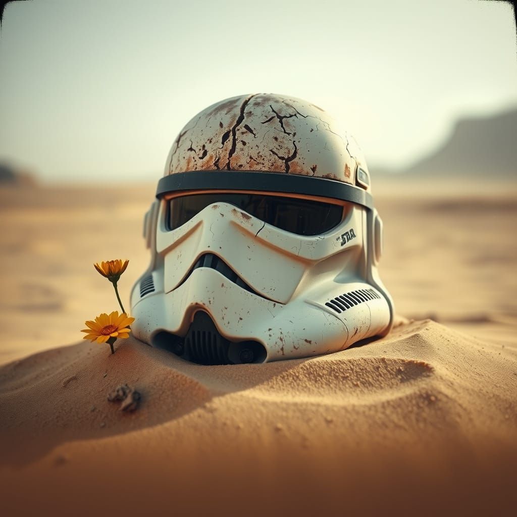 Weathered Star Wars Helmet and Desert Flower in Faded Photo ...
