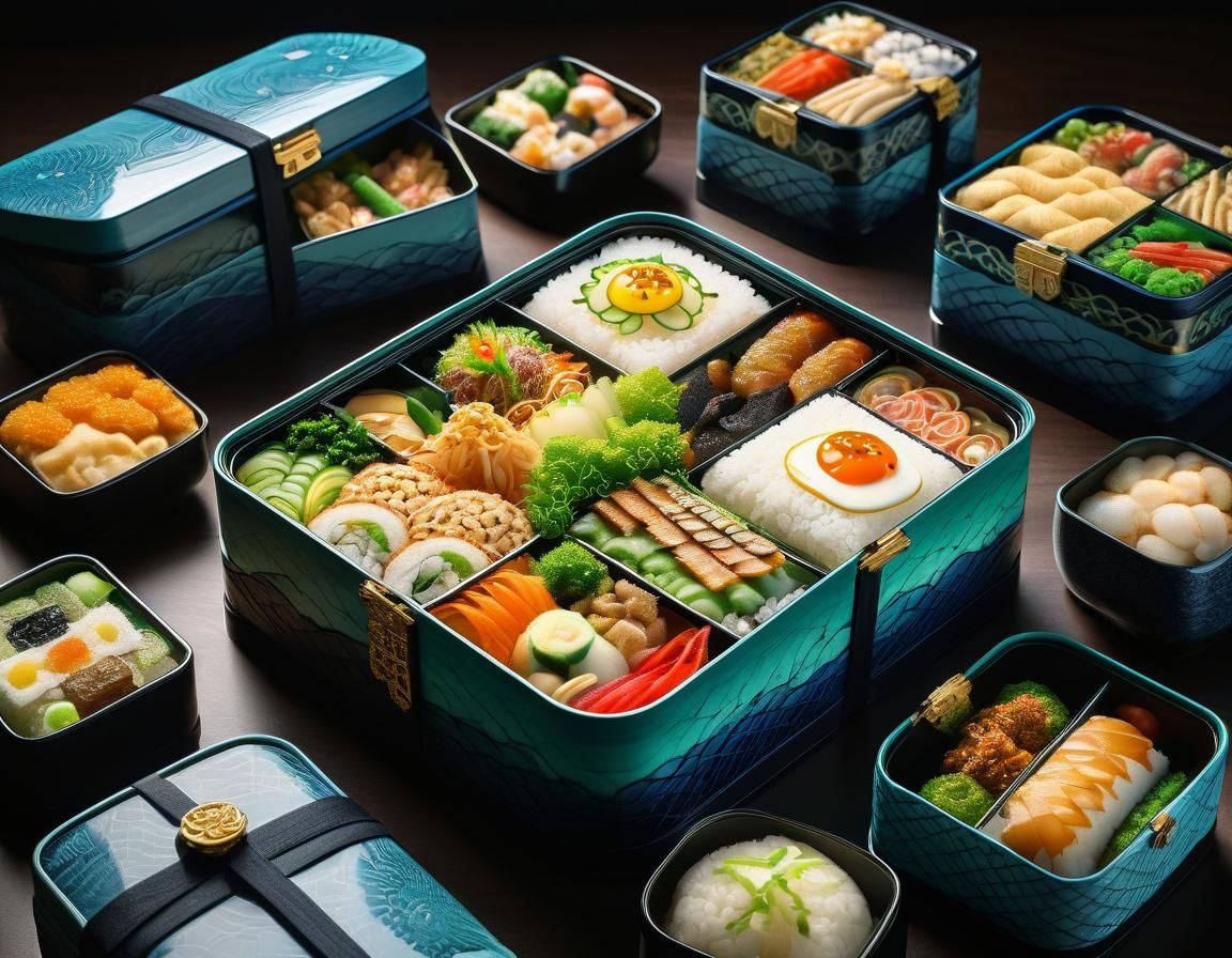 Detailed Bento Boxes with Elegant Cloud Pattern