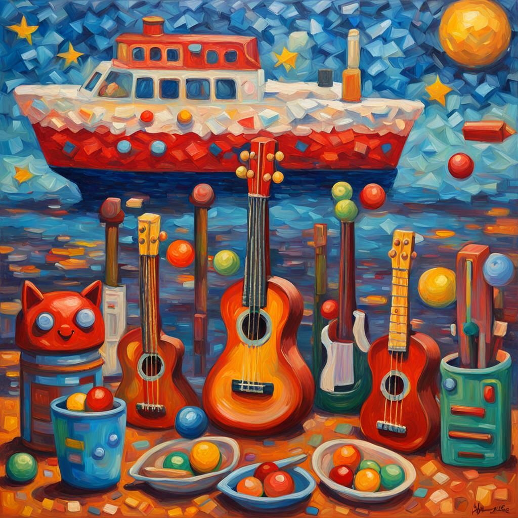 Robots and Spaceships Lunch: Expressionist Oil Painting